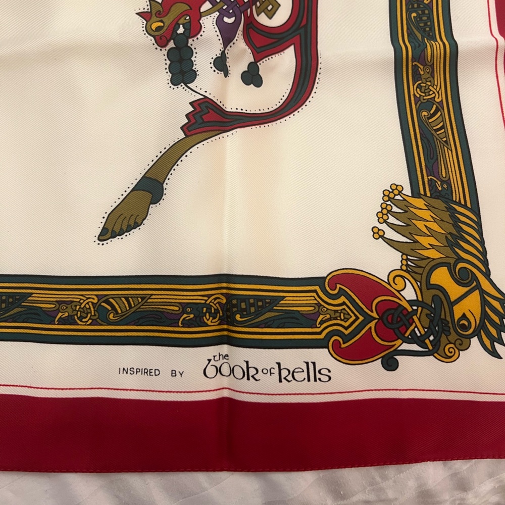 Chic Red and Cream Silk Book of Kells Scarf - Picture 5 of 6